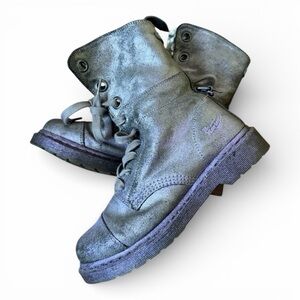 Dr. Martens Metallic Silver Leather Aimilie Lace Up Foldover Boot Size 39